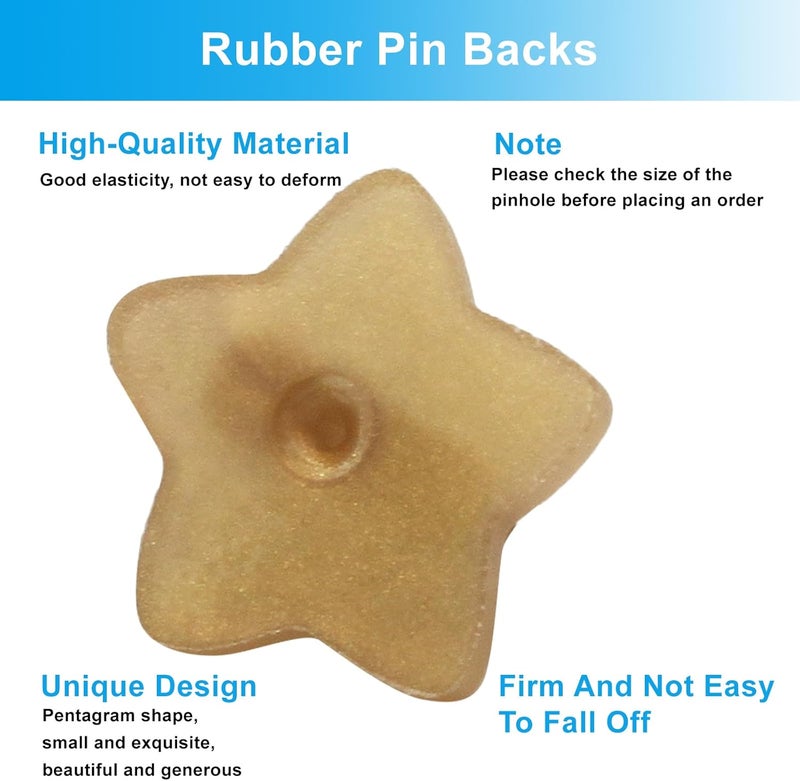 Coufce 100 Pack Star Shape Rubber Pin Backs, Lapel Pin Backing Locking Pin Keepers, Brooch Holder for Uniform Badge Hat Tie（Gold） - Image 3